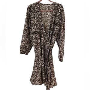 🖤 LOFT Plus Leopard Print Faux Wrap Dress Size 16 Animal Print Long Sleeve